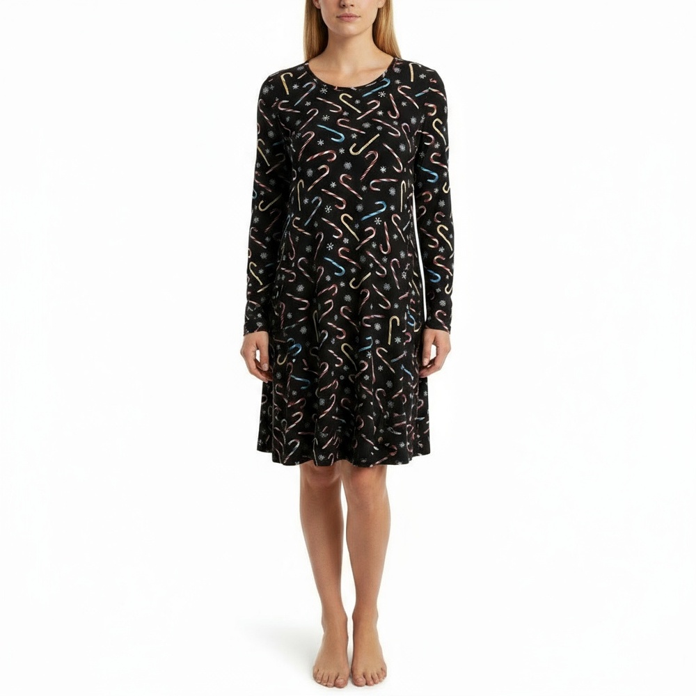 Allison Brittney Long Sleeve Womens Black Multi Christmas Print Festive Holiday